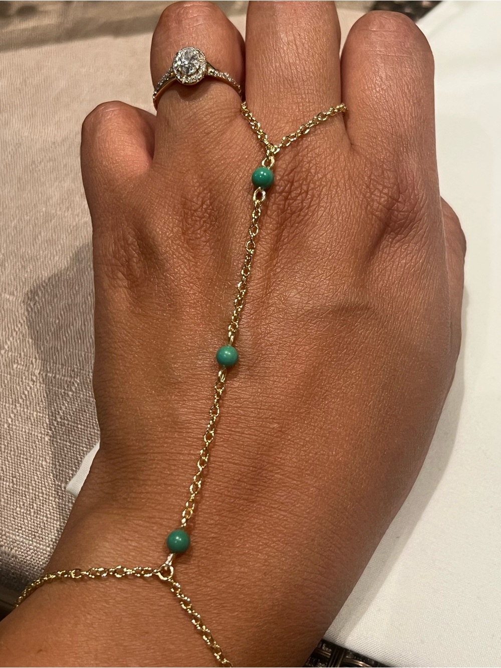 Gold Hand chain with Turquoise Beads